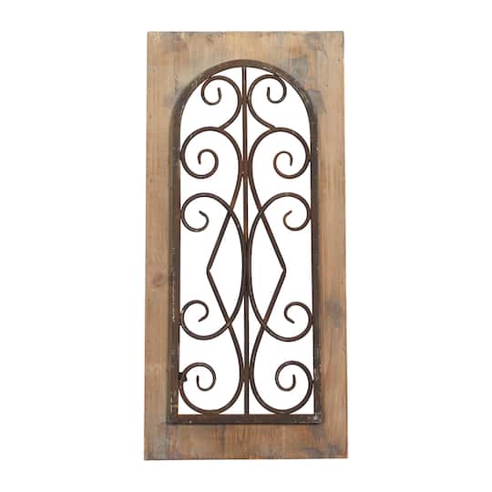 23&#x22; Brown Rustic Metal &#x26; Wood Arched Gate Wall D&#xE9;cor
